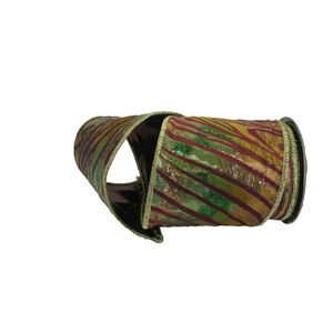 Christmas Parties Green Brown Burnout 4" x 5 yds d.stevens Wire Edge Ribbon